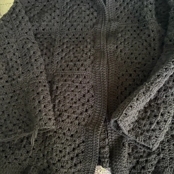 Elegant Black Crochet Cardigan - Picture 3 of 4